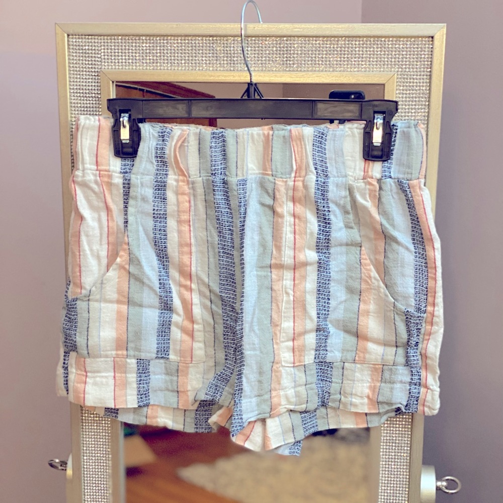 Pastel striped linen shorts high waisted size med
